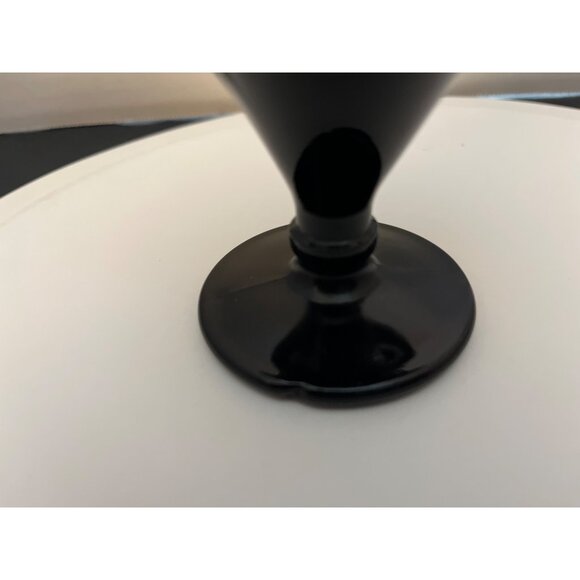 Vintage Black Glass Trophy Vase 2 Handles Round Base Ruffled Top 5 3/4” High - Picture 5 of 7